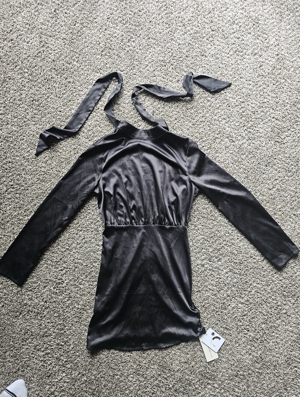 Commense satin long sleeve mini dress featu Tie-Neck Dress
